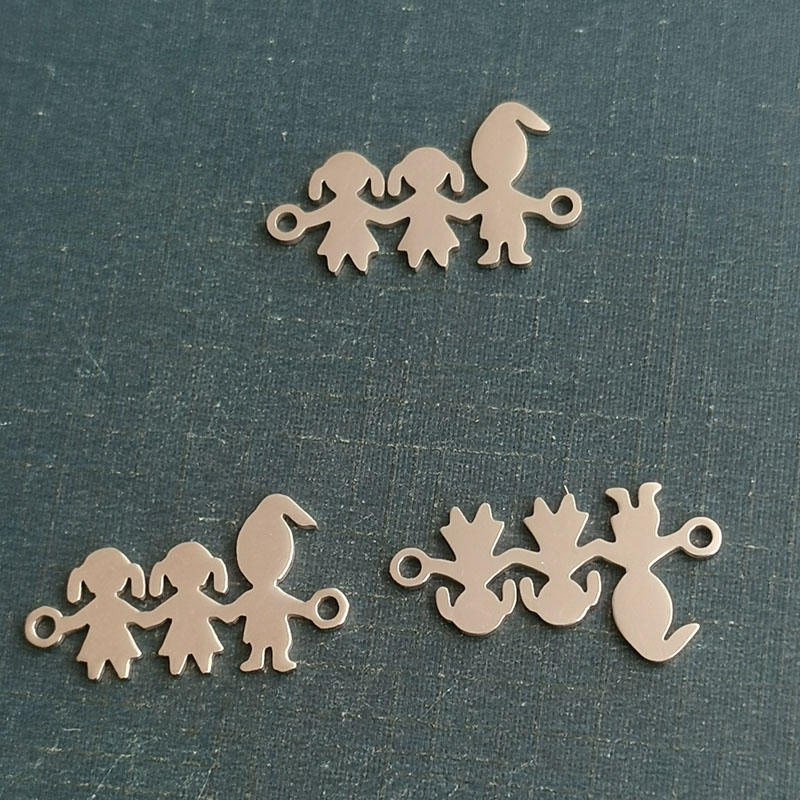 Hand in hand family stainless steel charm Dad with two girls