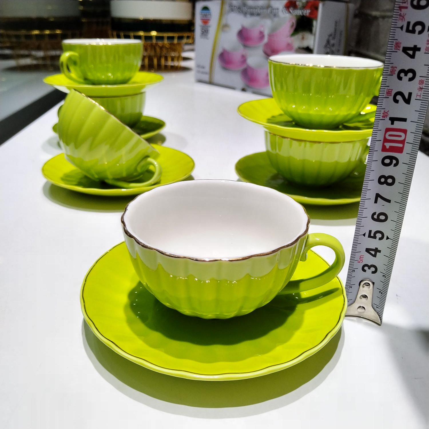 Jingdezhen 6 Cups 6 Saucer Coffee Ceramic Coffee Cup Saucer Colored Glaze Coffee Cup Saucer Foreign Trade Coffee Ware Ceramic Cup Afternoon Tea Cup undefined