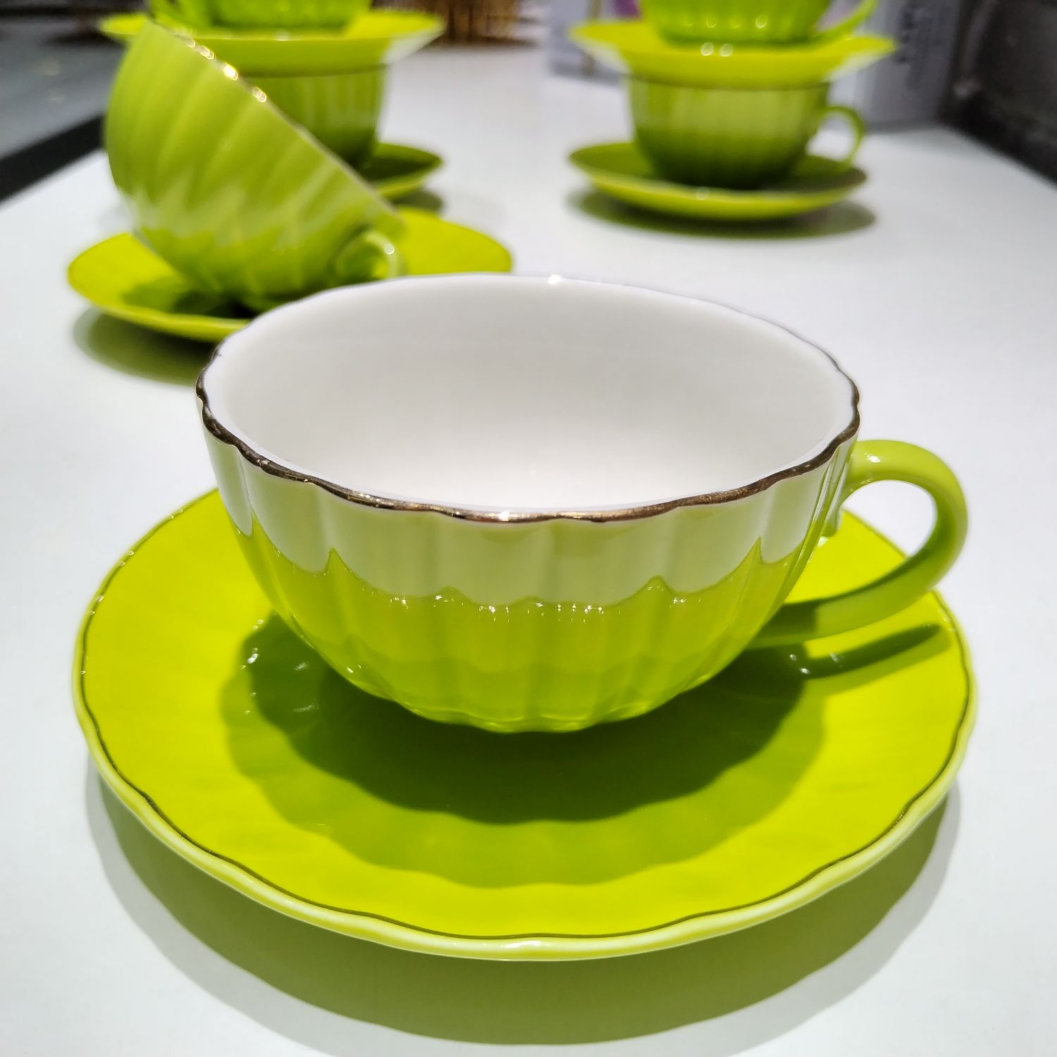 Jingdezhen 6 Cups 6 Saucer Coffee Ceramic Coffee Cup Saucer Colored Glaze Coffee Cup Saucer Foreign Trade Coffee Ware Ceramic Cup Afternoon Tea Cup Application Scenario