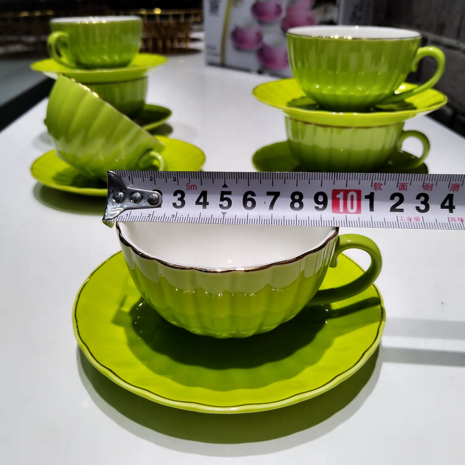 Jingdezhen 6 Cups 6 Saucer Coffee Ceramic Coffee Cup Saucer Colored Glaze Coffee Cup Saucer Foreign Trade Coffee Ware Ceramic Cup Afternoon Tea Cup undefined