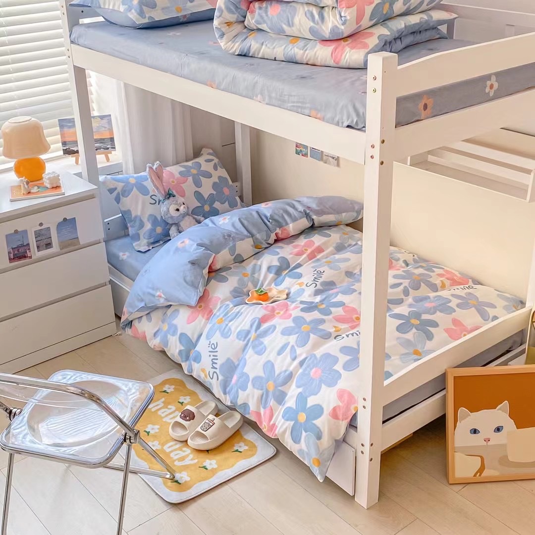 New All-Cotton Student 3-Piece Bed Set Bed Sheet Set Pillowcase Dormitory Bed Flowers