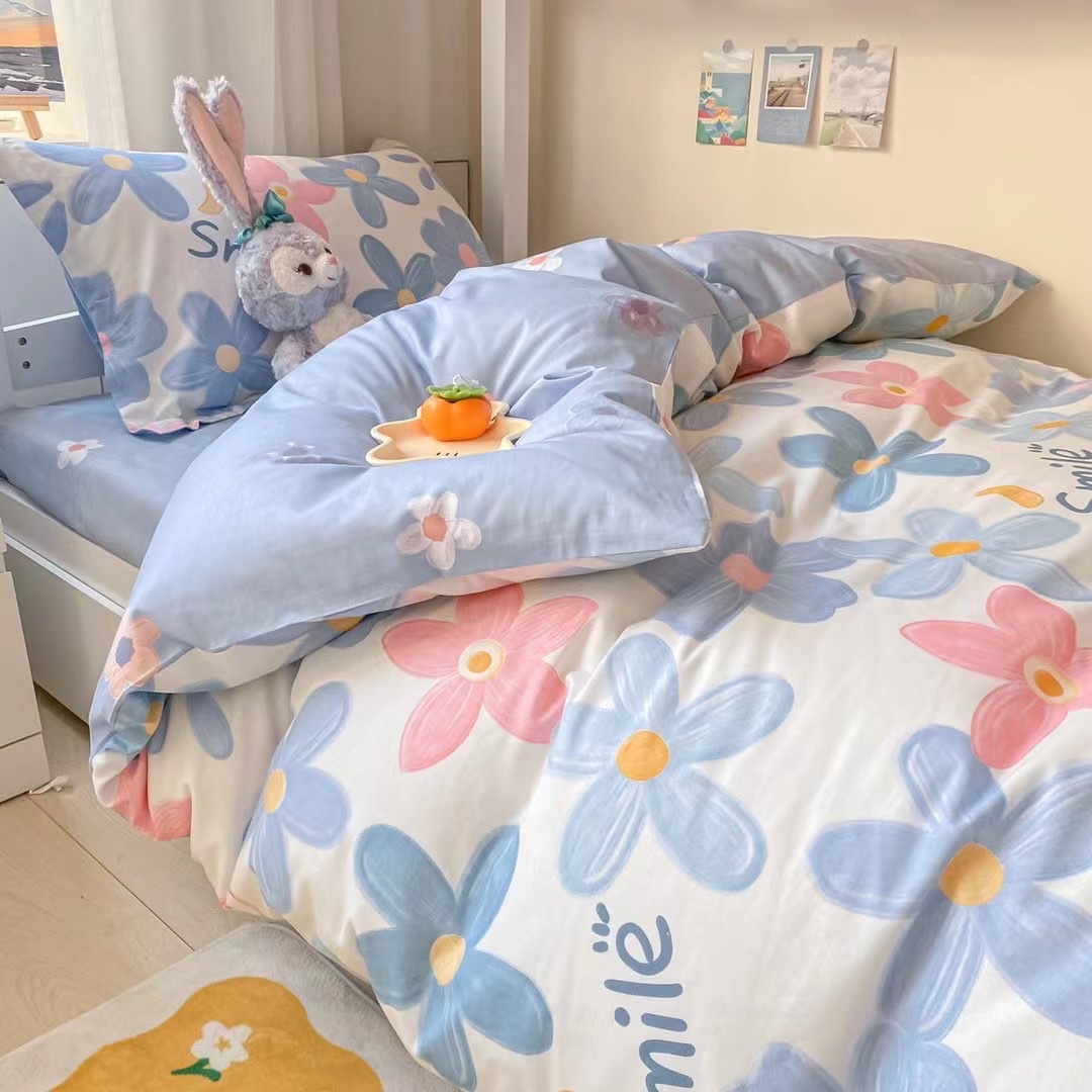 New All-Cotton Student 3-Piece Bed Set Bed Sheet Set Pillowcase Dormitory Bed Flowers Specification drawing