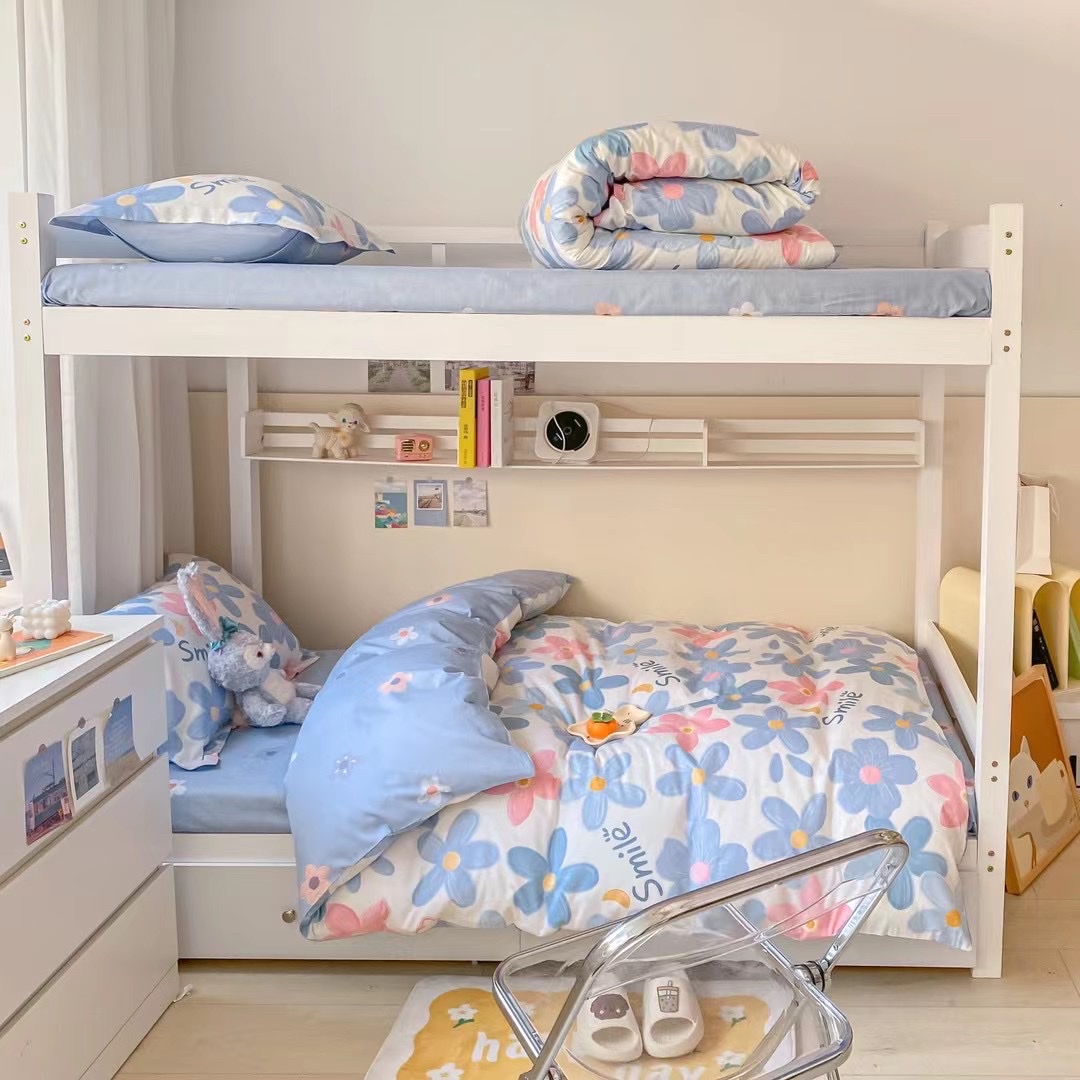 New All-Cotton Student 3-Piece Bed Set Bed Sheet Set Pillowcase Dormitory Bed Flowers Item Picture