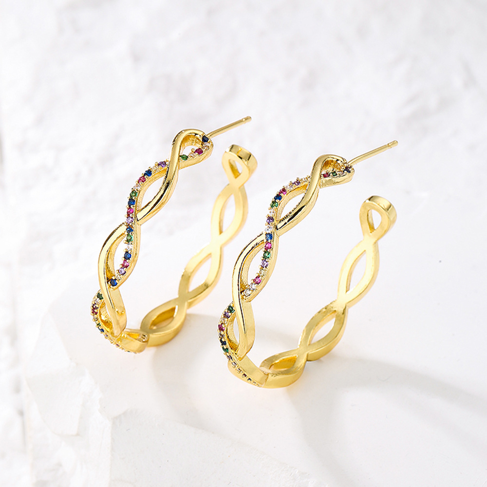 Copper plated 18K gold inset zircon cross twist retro earring female niche personality earrings cross-border explosive products