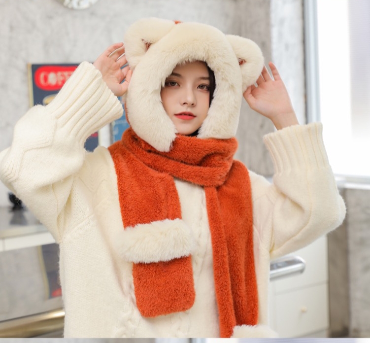 Korean plush Scarf scarf fashion cute Hat hat go with Warm Scarf Hat WindproofCap Warm scarf hat scarf suit thumbnail