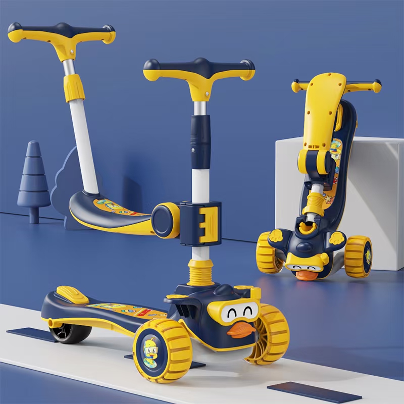 Step cloud new scooter with seat push rod light music new little Yellow duck scooter seat removable a folding pu big wheel rod height adjustable thumbnail