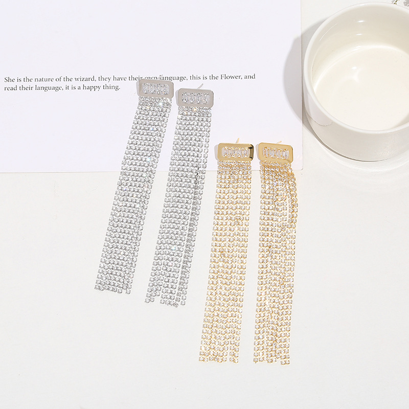 New chain rhinestones long tassel earrings pendant