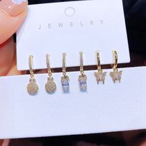 High-grade fashion earrings set niche design light luxe zircon micro-inset butterfly pineapple ear buckle earrings cross-border