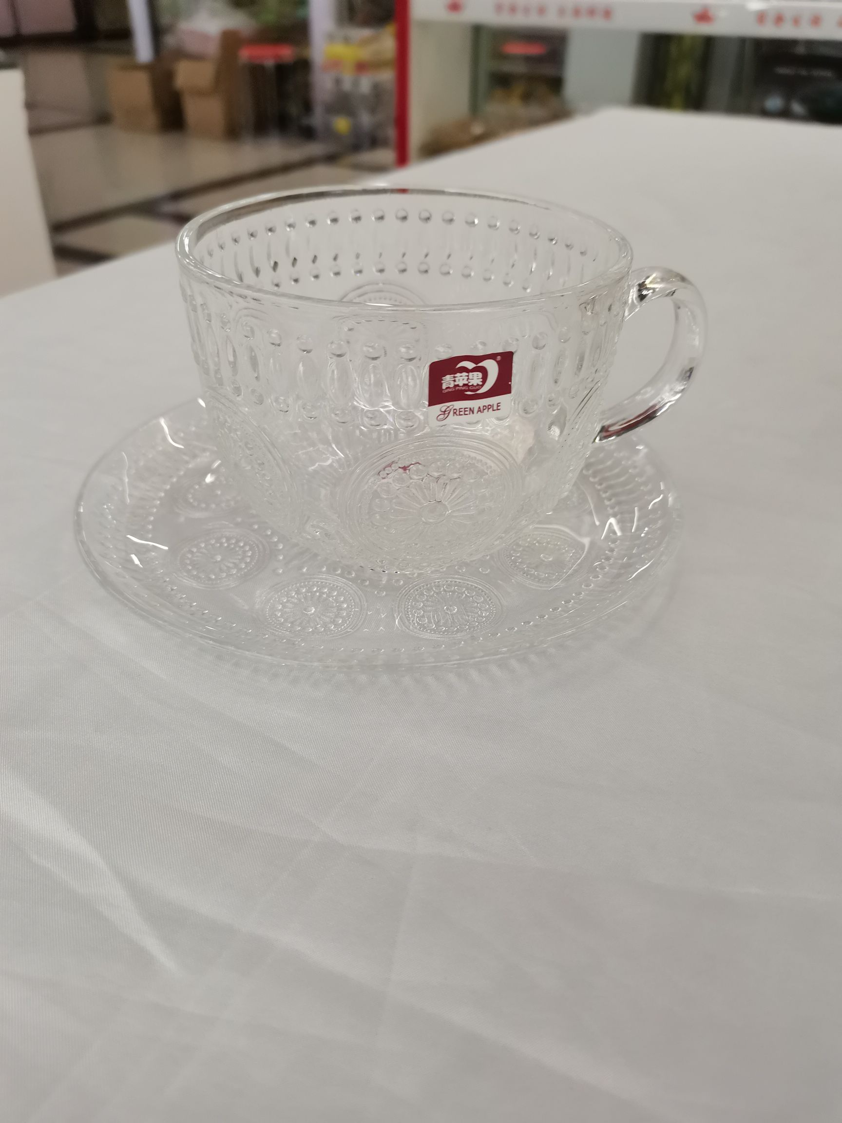 ins Nordic unleaded glass teacup water cup European coffee milk cup with handle large volume oatmeal cup saucer set