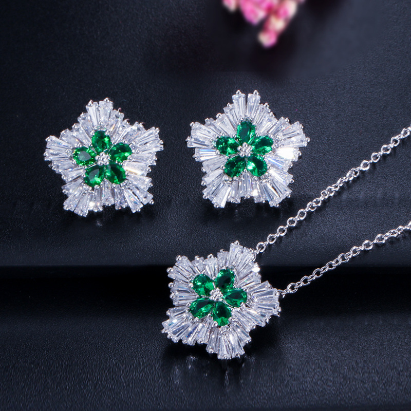 Aliexpress explosive South Korea zircon crystal jewelry necklace earrings stud set two sets of foreign trade exports