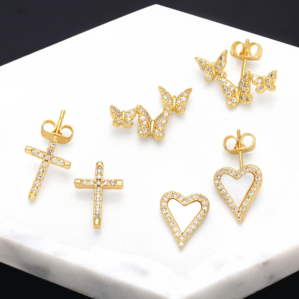 Cross-border jewelry Europe and the United States fashion earrings diamond cross earrings with retro love butterfly earrings