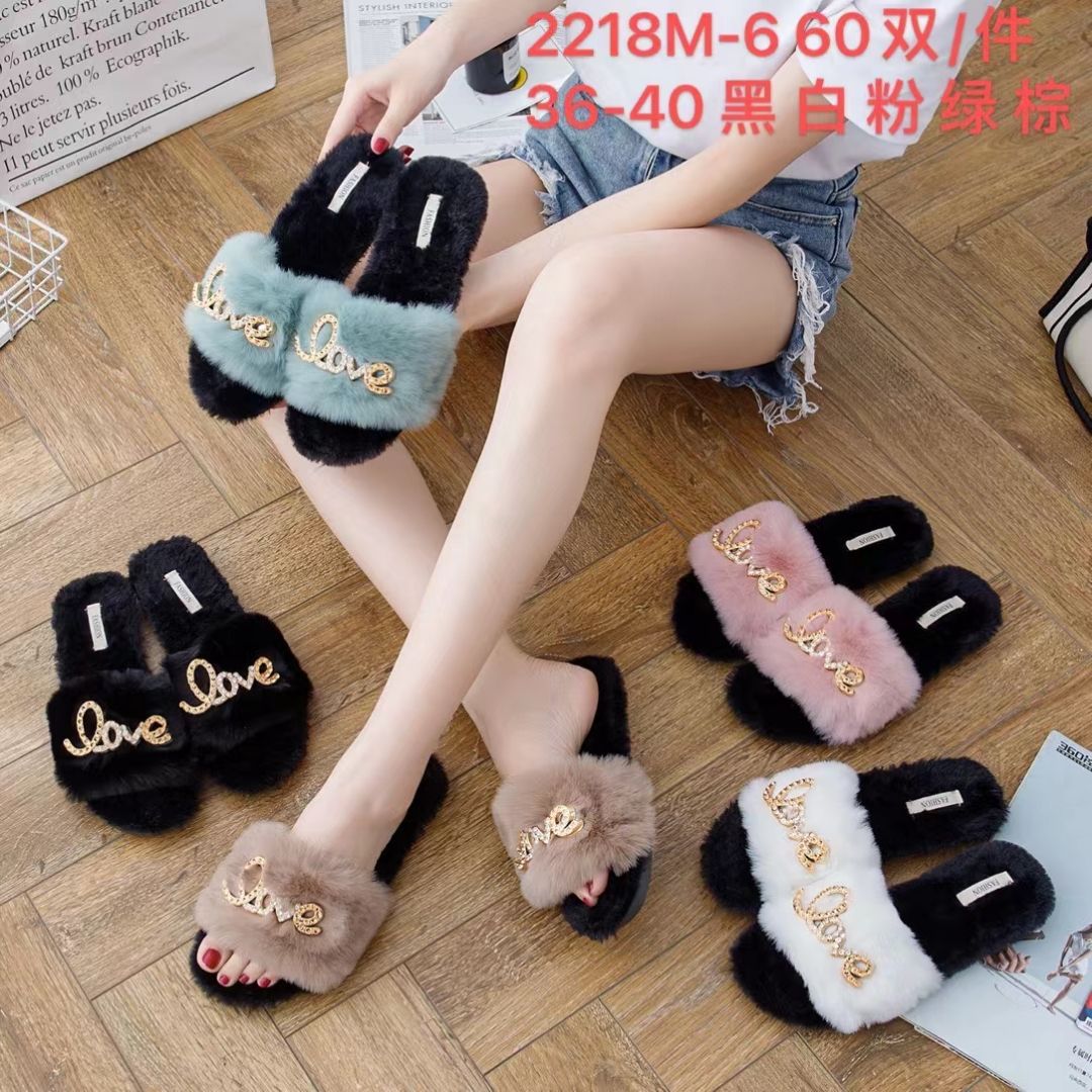 Net red hair shoes hair slippers flip-flops flat fashion winter fur slippers women wear everything
