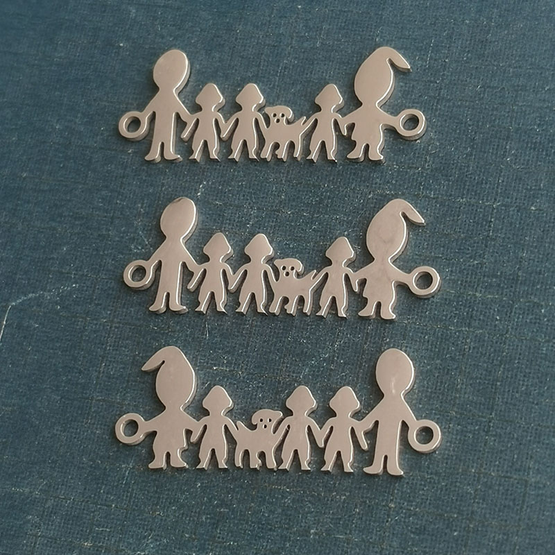 Titanium Steel Fashion stainless steel Titanium steel Accessories Connecting Accessories diy double hole Parent three men one dog bracelet Pendant