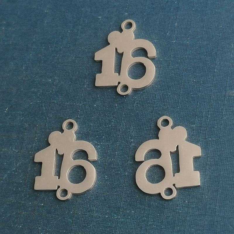 Digital accessories 16 Arabic digital pendant double hole mirror stainless steel DIY jewelry accessories pendant wholesale thumbnail