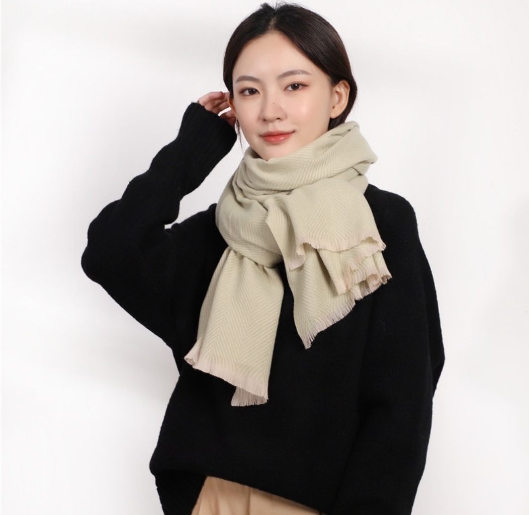 Autumn/winter 2021 new faux cashmere scarf for women Japanese and Korean sweet herringbone Macaron twill plain color cape 190*70cm/220g thumbnail
