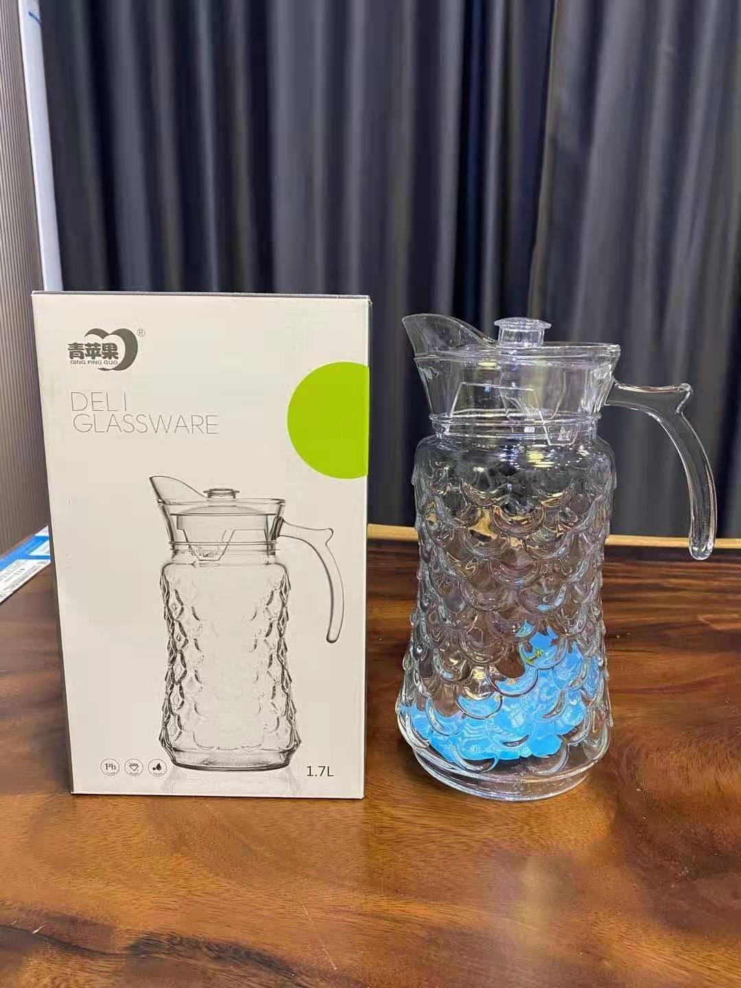 YJZH-34 Green apple glass cold water jug with cover tie pot corn juice jug beer jug Refill beverage jug in Western restaurant