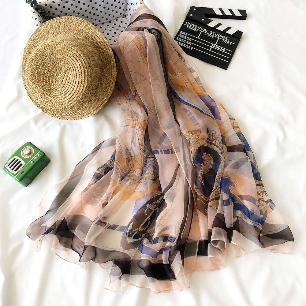 Summer thin ice silk scarf beach beach sunscreen scarf fashion print increase decorative scarf