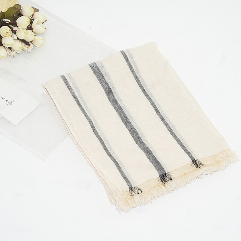 Spring/Summer Korean Version Simple Vertical Stripe Sun Protection Cape Lengthened Enhanced Decorative Cotton Scarf Item Picture