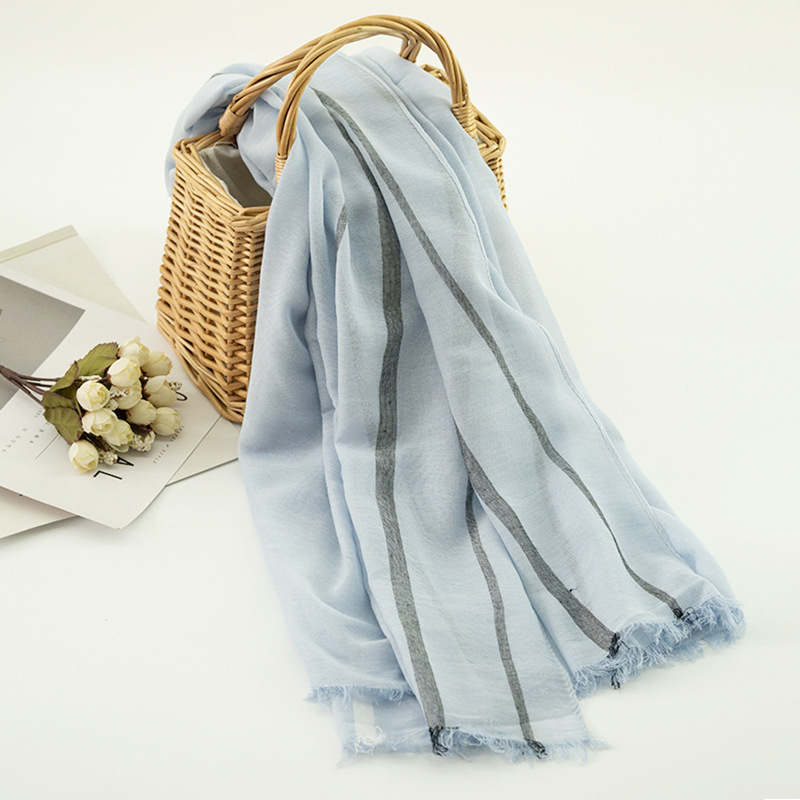 Spring/Summer Korean Version Simple Vertical Stripe Sun Protection Cape Lengthened Enhanced Decorative Cotton Scarf details Picture