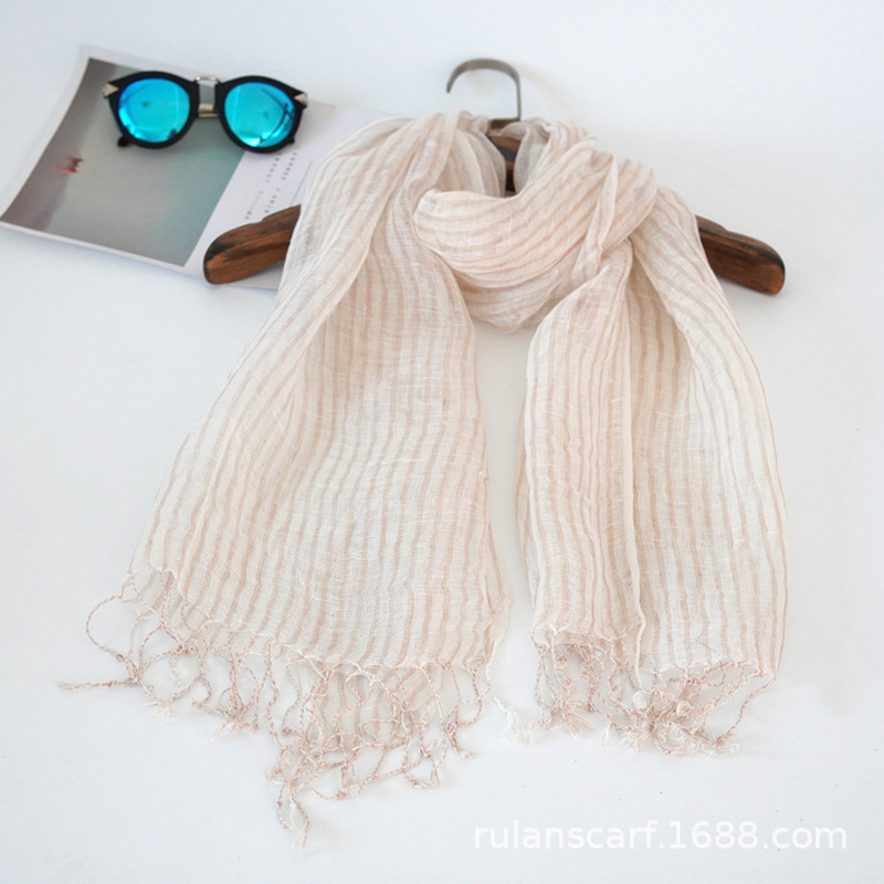 Spring and Autumn 2022 thin linen scarf Japanese and Korean fashion simple fringe scarf long beach sunscreen cape thumbnail