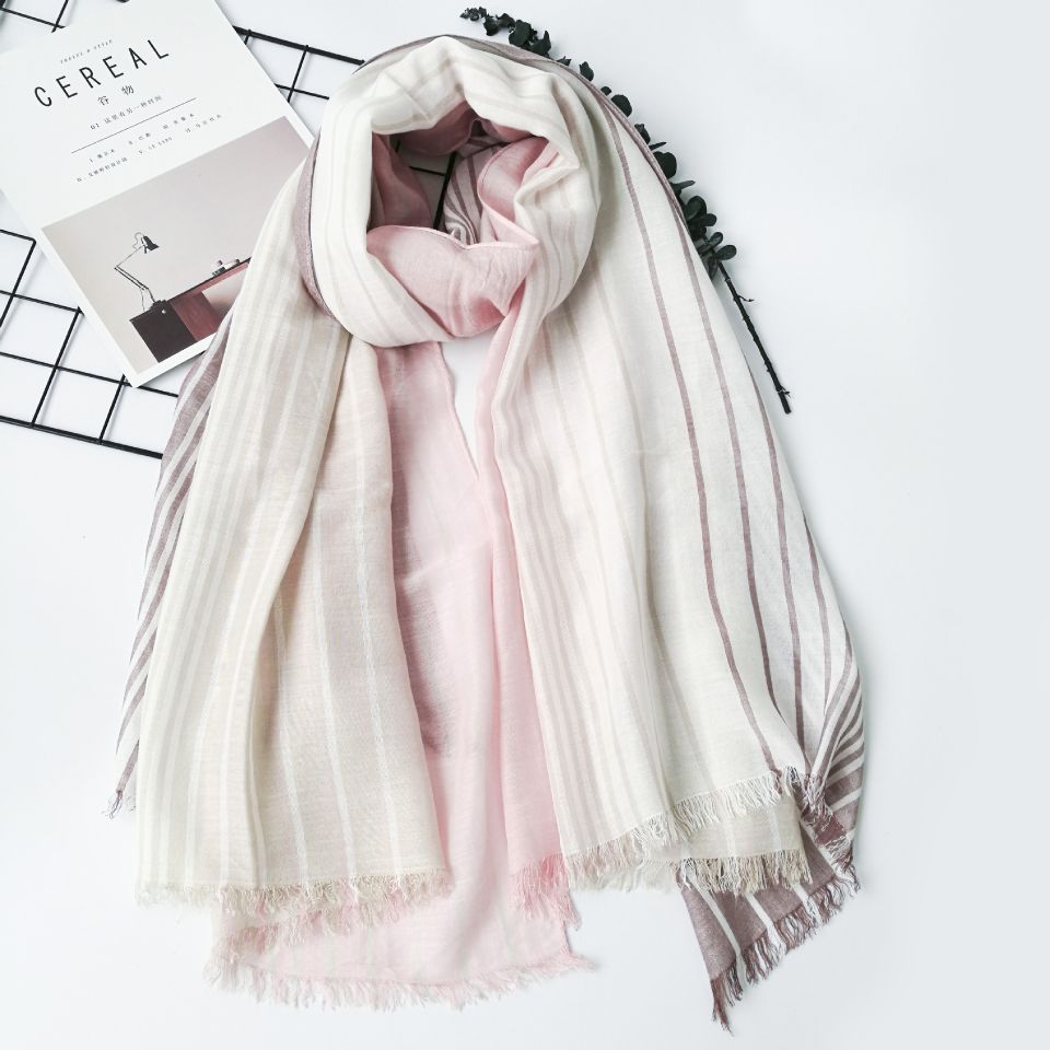 Japanese simple striped scarf Spring fall Thin Modal Silk Scarf Sun Protection Beach towel 2022 fashion fringe scarf thumbnail