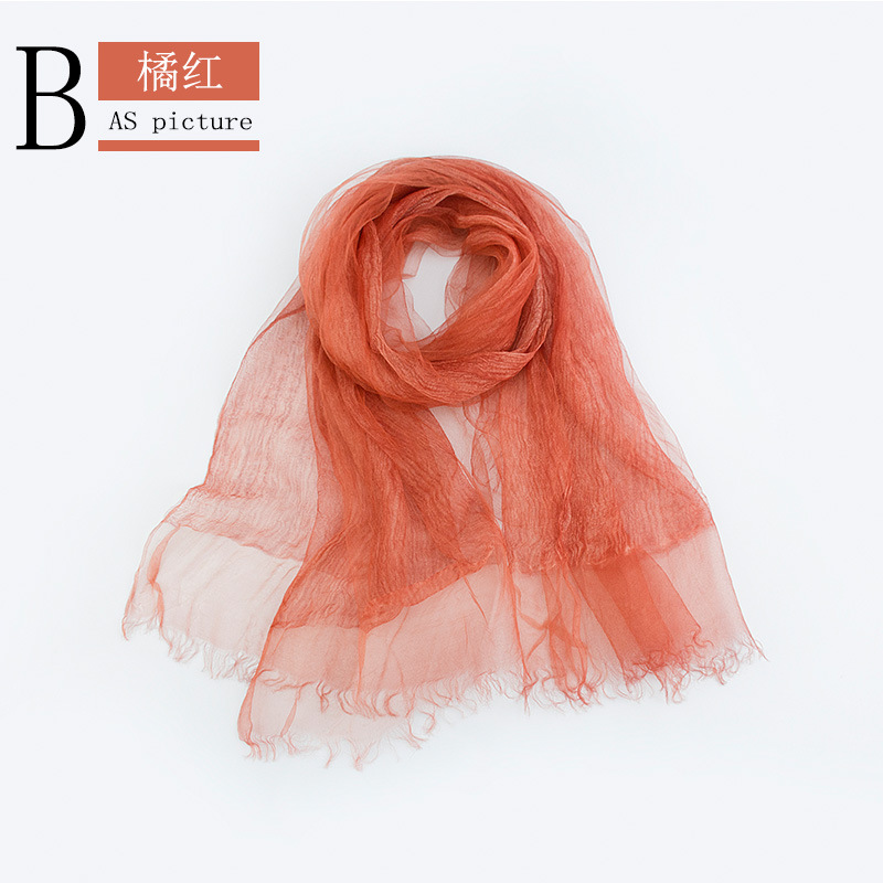 Spring/Summer Thin Silk Scarf Retro Fold Solid Color Silk Scarf Soft Breathable Double Decorative Cape details Picture