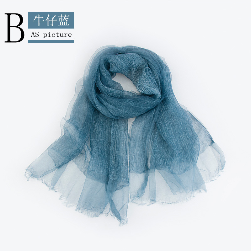 Spring/Summer Thin Silk Scarf Retro Fold Solid Color Silk Scarf Soft Breathable Double Decorative Cape