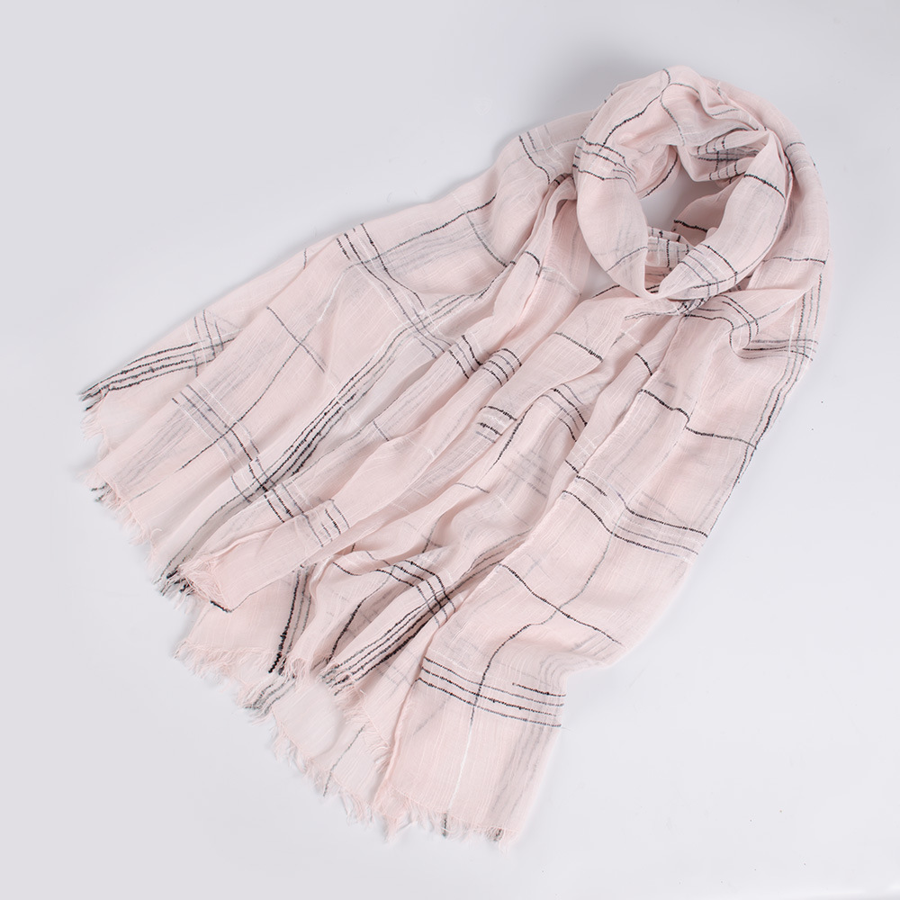 Korean edition Spring and autumn thin cotton and linen scarf fashion checkered fringe cape simple students sunscreen scarf thumbnail