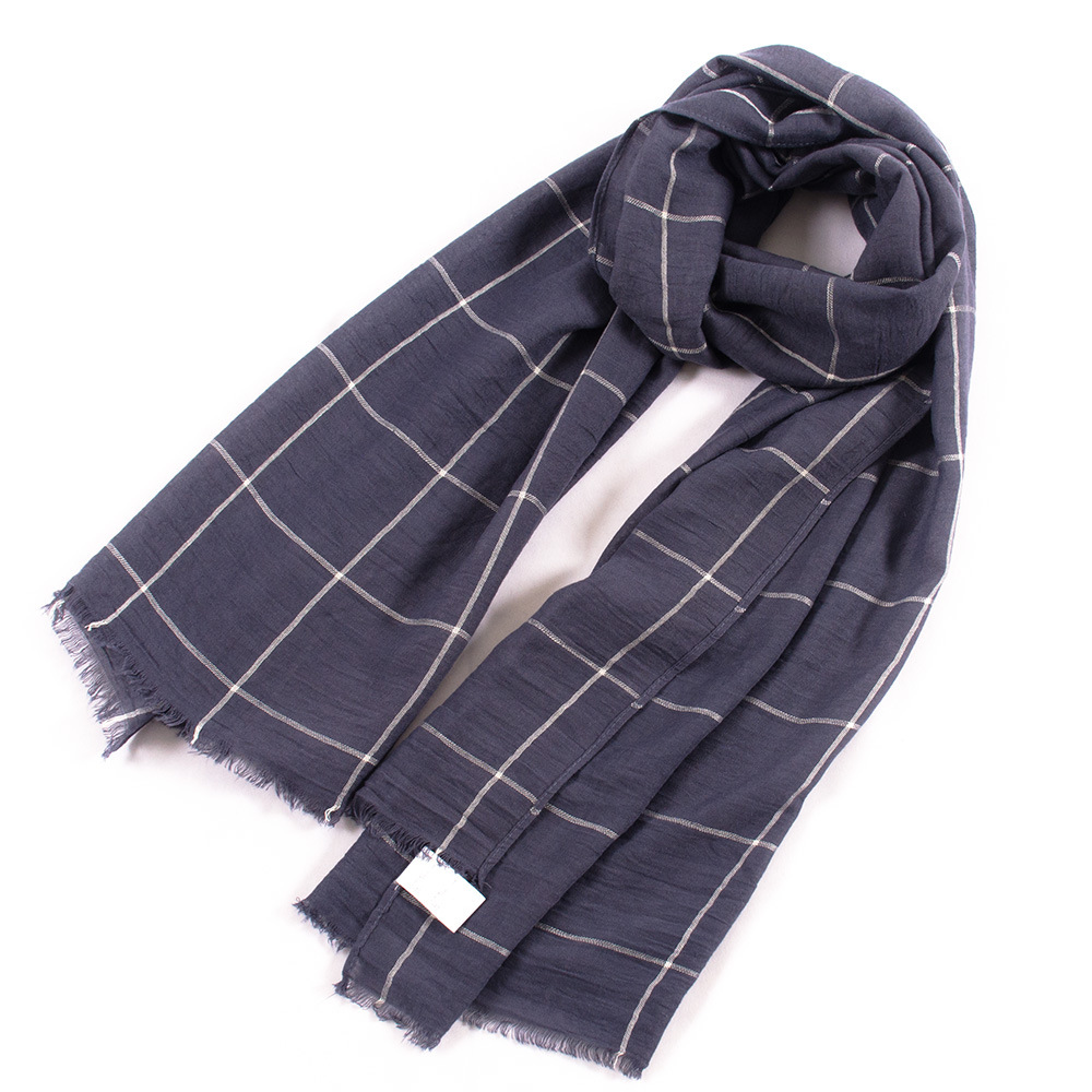 Korean version of fashion spring and autumn thin plaid cotton and linen scarf simple and easy to go with fringe scarf everyday wear with unisexual scarf thumbnail