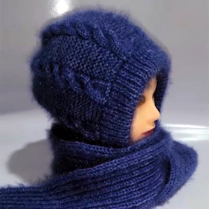 2022 New Women's Hat Scarf Pure Hand-Woven Hat Neck One Squirrel Velvet Warm And Cold Cycling Windproof Specification drawing