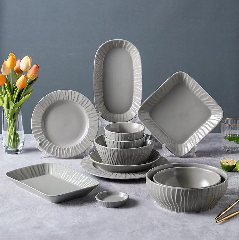 Wood Grain Ceramic Tableware Classic High Temperature Porcelain Light Luxury And Elegant Quality Choice Application Scenario