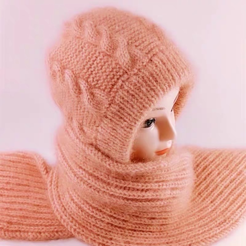 2022 New Women's Hat Scarf Pure Hand-Woven Hat Neck One Squirrel Velvet Warm And Cold Cycling Windproof