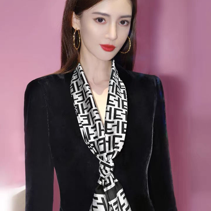 Spring And Autumn Long Small Silk Scarf Decoration With South Korea Thin Narrow Ribbon Spring Style Scarf Scarf Female Thin Thick And Thin Check Dark details Picture