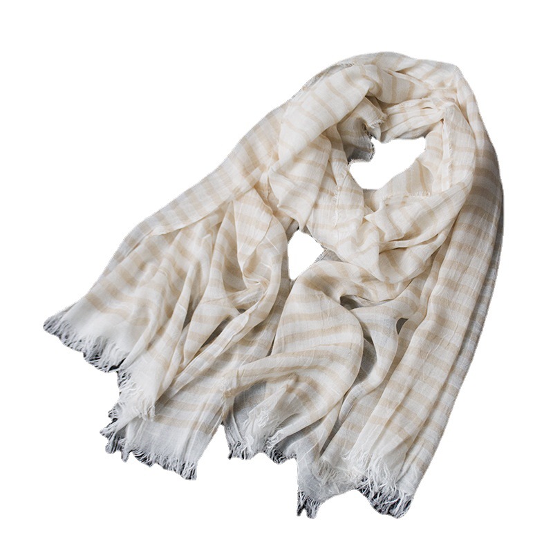 Spring new cotton and linen scarf day wear thin striped cape dress with women's scarf sunscreen cape thumbnail