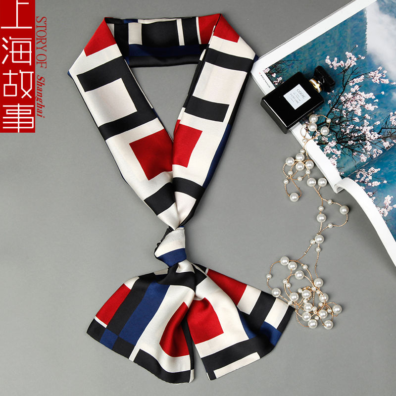Spring And Autumn Long Small Silk Scarf Decoration With South Korea Narrow Ribbon Spring Style Scarf Scarf Female Thin Red Polka Dot Stripes Item Picture
