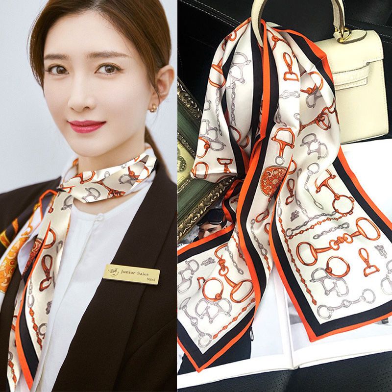Spring And Autumn Long Small Silk Scarf Decoration With South Korea Narrow Ribbon Spring Style Scarf Scarf Female Thin Dong Qing With Blue Print details Picture