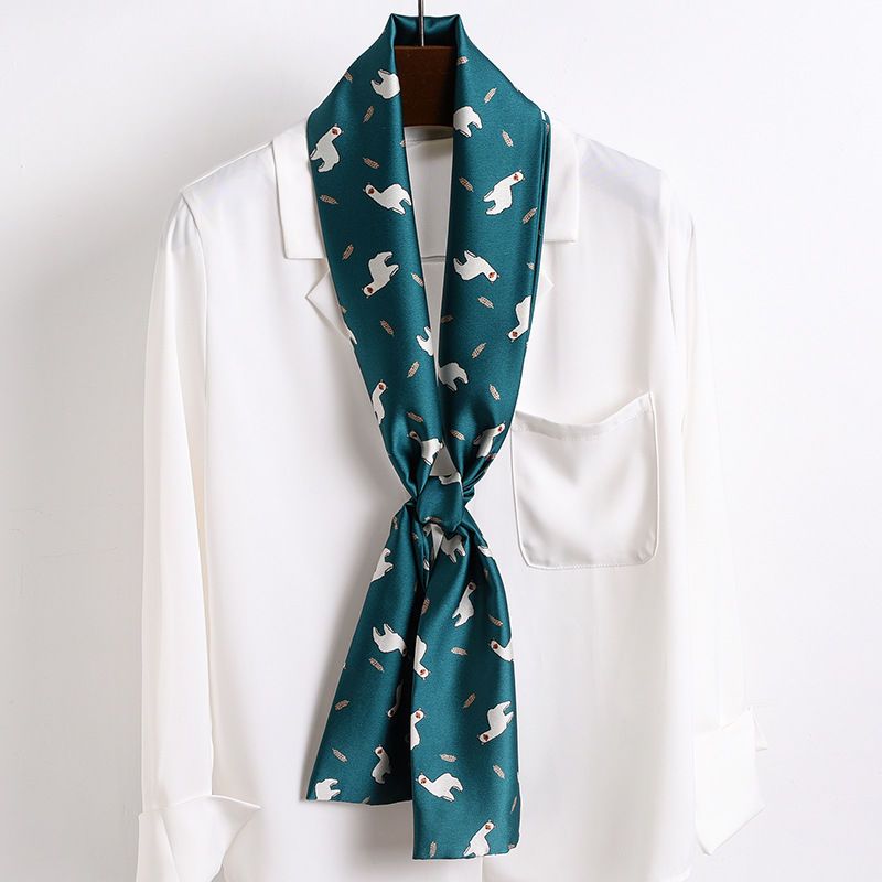 Spring And Autumn Long Small Silk Scarf Decoration With South Korea Narrow Ribbon Spring Style Scarf Scarf Female Thin Senior Lansika Deer 🦌 details Picture