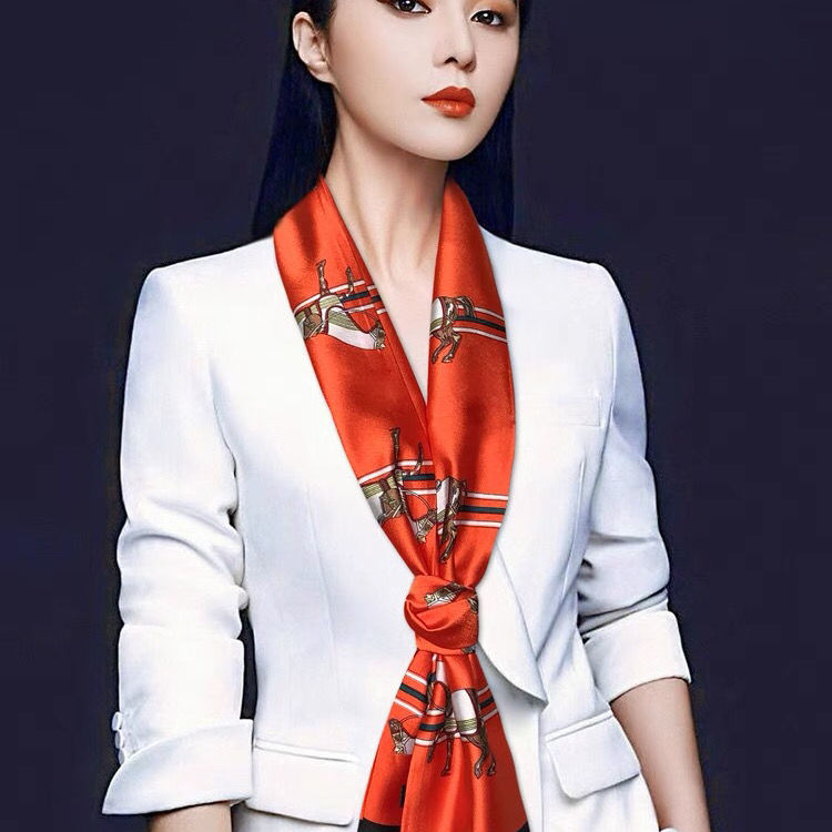 Spring And Autumn Long Small Silk Scarf Decoration With South Korea Narrow Ribbon Spring Style Scarf Scarf Female Thin Dong Qing With Blue Print Item Picture