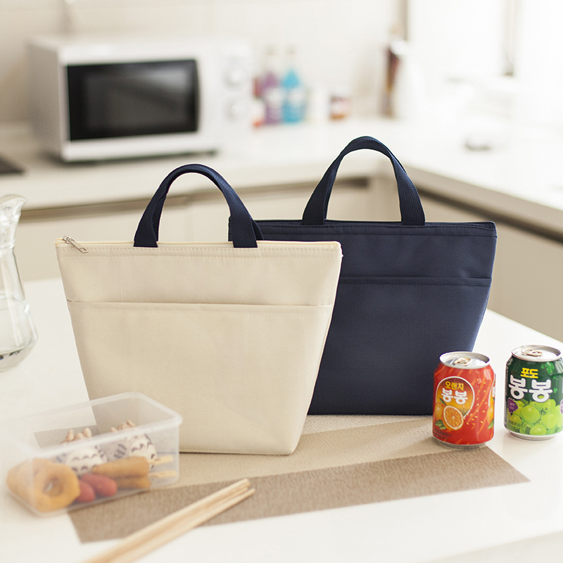 New Thickened Portable Waterproof Bento Bag Thermal Bag Oxford Cloth Tote Bag Picnic Bag Lunch Bag Solid Color details Picture