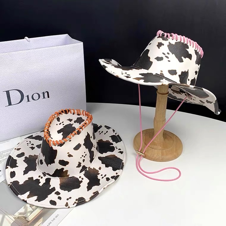Internet Celebrity Milk Print Cowboy Hat, 4 Colors, Orange, Pink, Green, Yellow details Picture