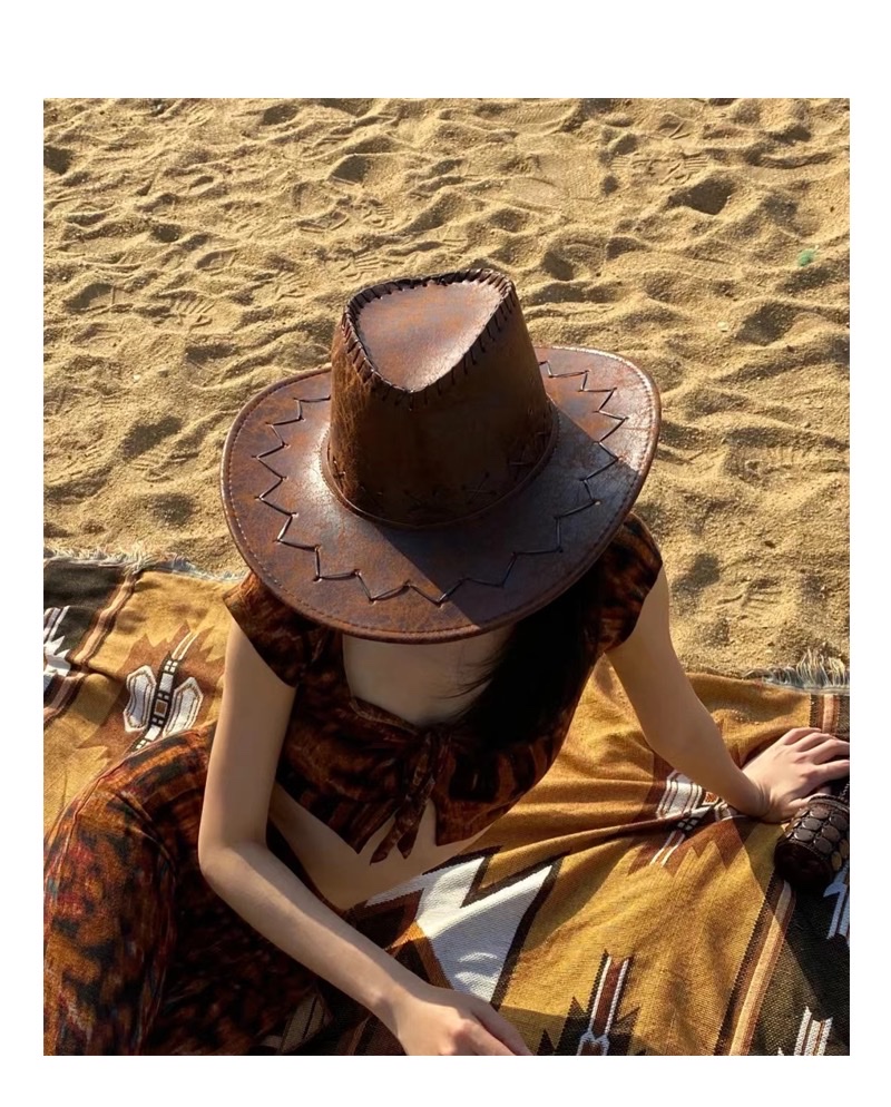 Imitation Vintage Crack Cowboy Hat, 3 Colors, Black, Coffee, Light Coffee Specification drawing