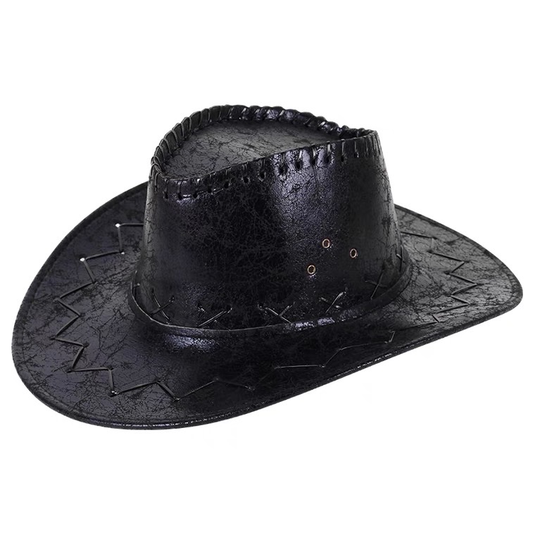Imitation Vintage Crack Cowboy Hat, 3 Colors, Black, Coffee, Light Coffee details Picture