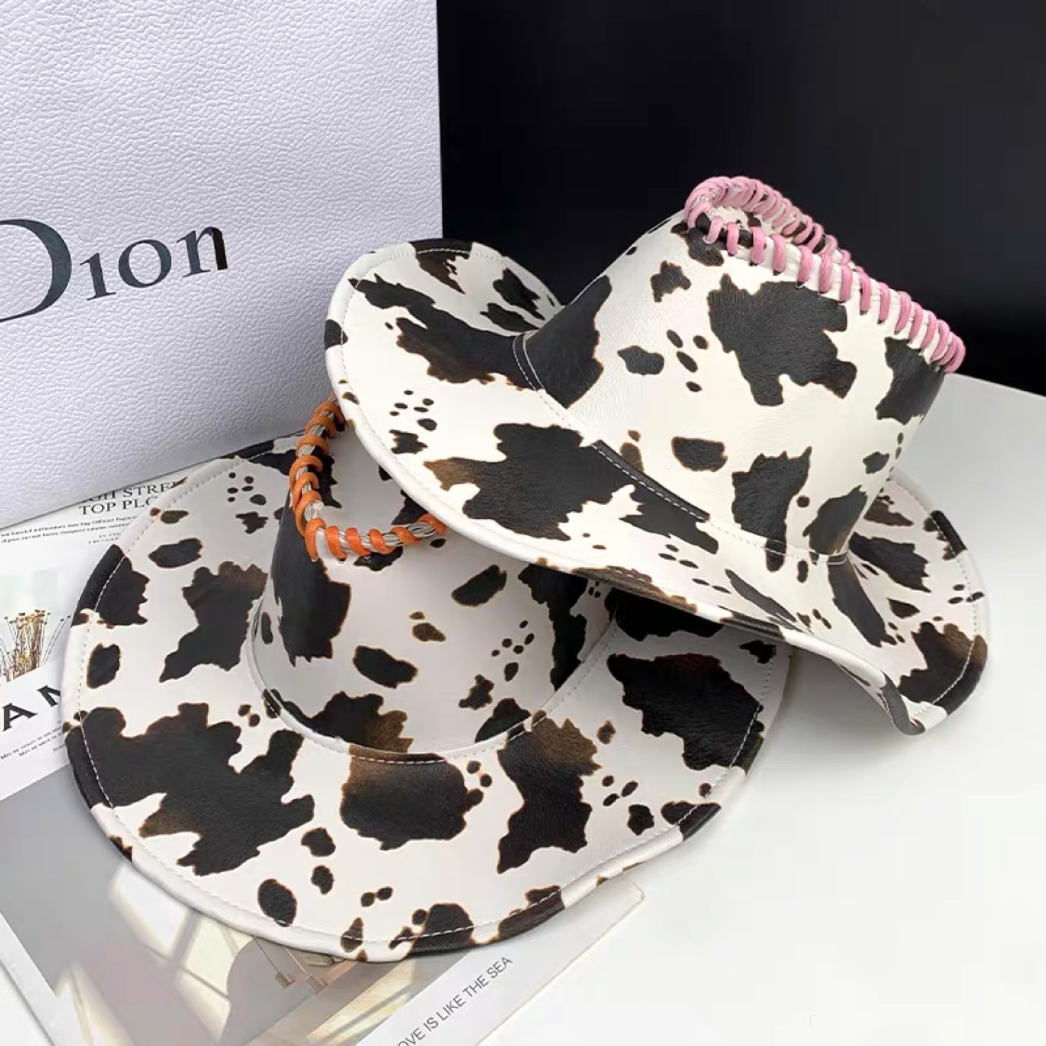 Internet Celebrity Milk Print Cowboy Hat, 4 Colors, Orange, Pink, Green, Yellow