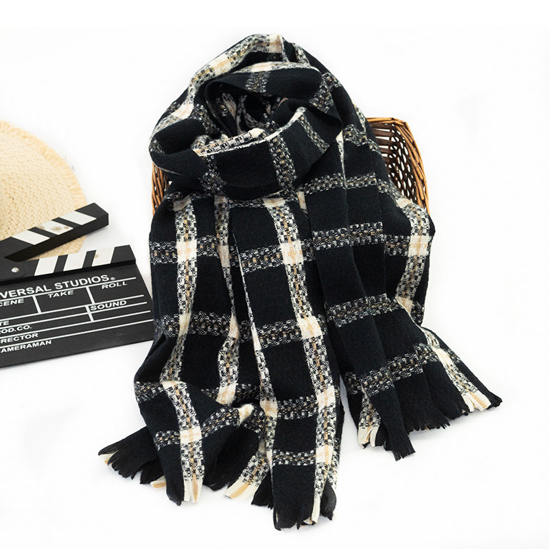 Winter 2021 cashmere thickened warm bib scarf Classic plaid fringe cape versatile office scarf