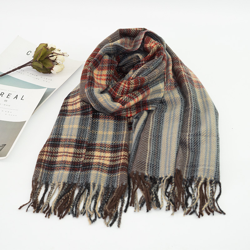 Scarf female winter cashmere scarf 2021 new online red Korean version of fashion all wear striped warm cape neck 180*65cm/250g thumbnail