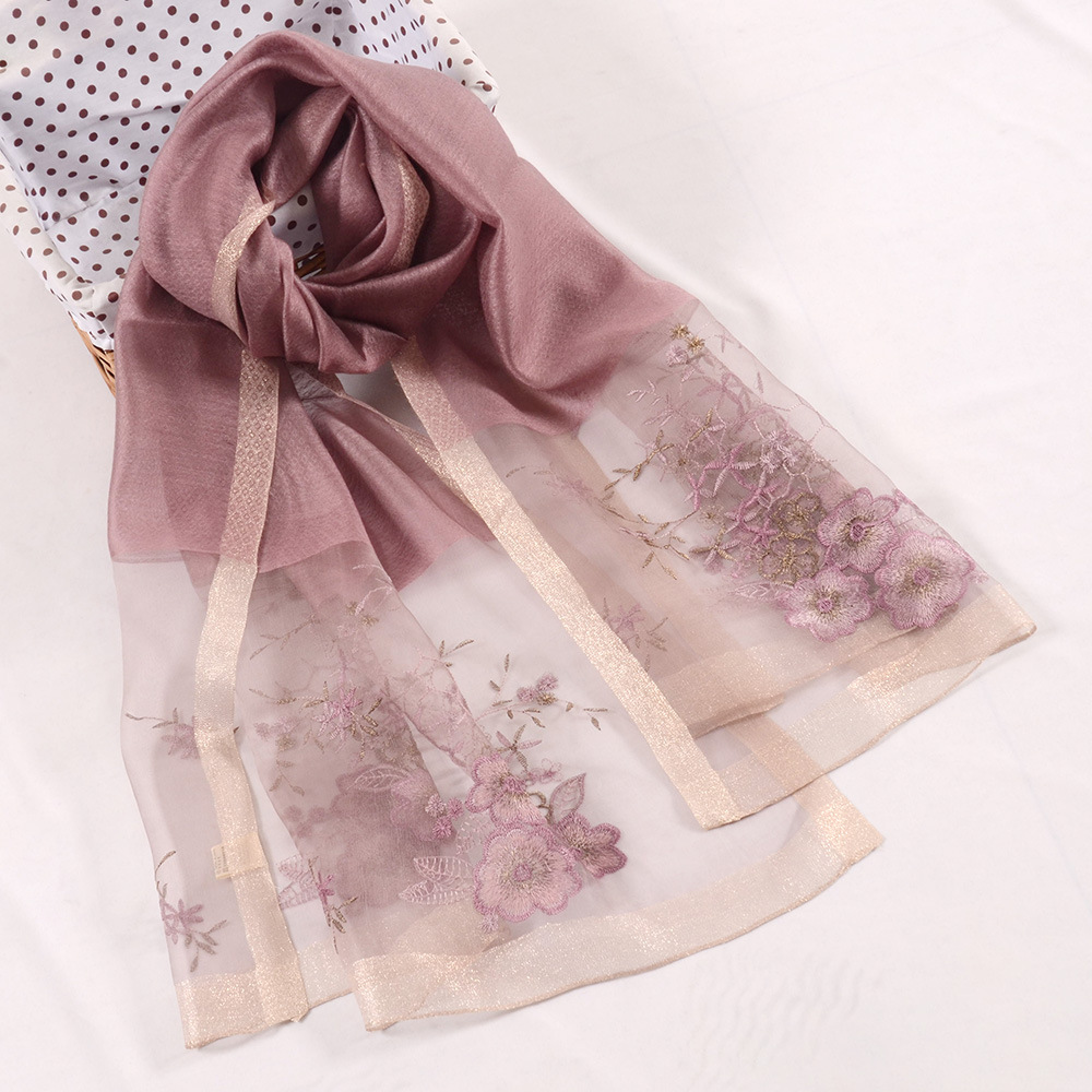 Mulberry silk scarf Flower embroidery silk scarf Spring and autumn thin style temperament decoration cape 190*80cm/80g thumbnail