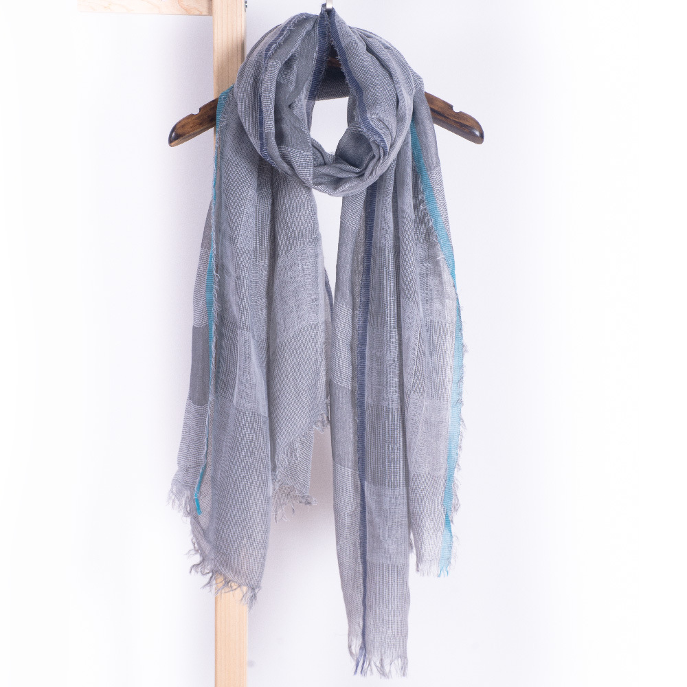 Spring and autumn double fold cotton and linen long shawl plaid fringe scarf daily dress matching scarf 200*100cm/140g thumbnail