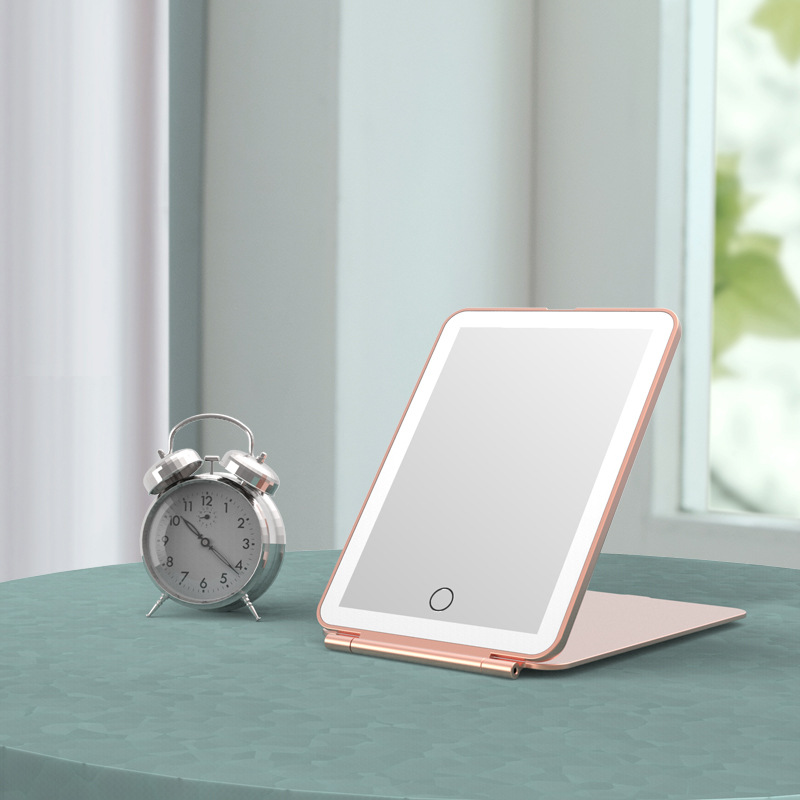 Square mirror with charging portable body mirror led light Makeup mirror with light Travel table folding light mirror