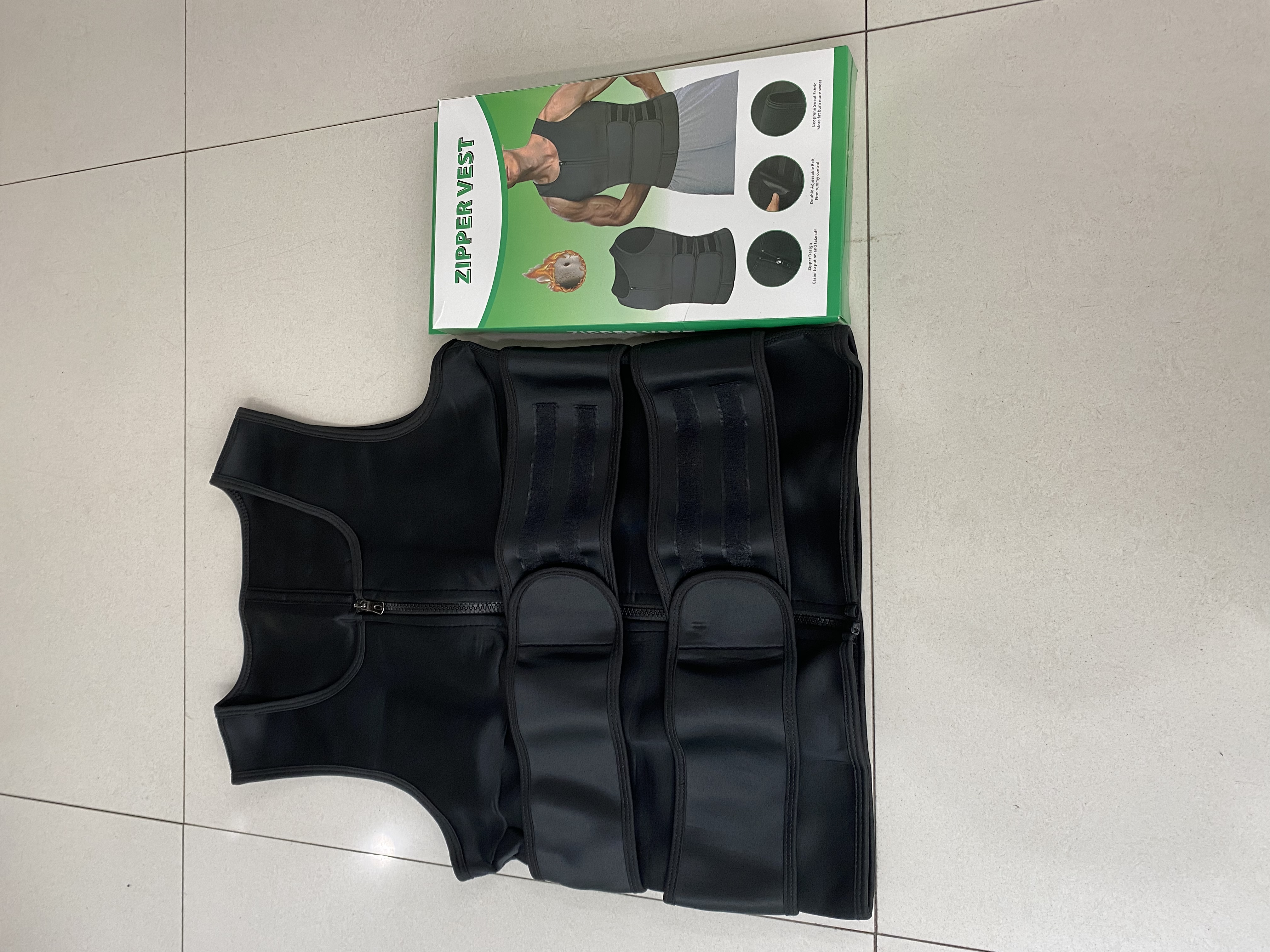 Double belt zipper vest full figure