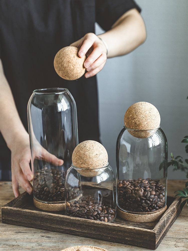 Tea canister household sealed small tea canister storage ball stopper bottle glass bottle empty storage tea canister round cork tea bucket
